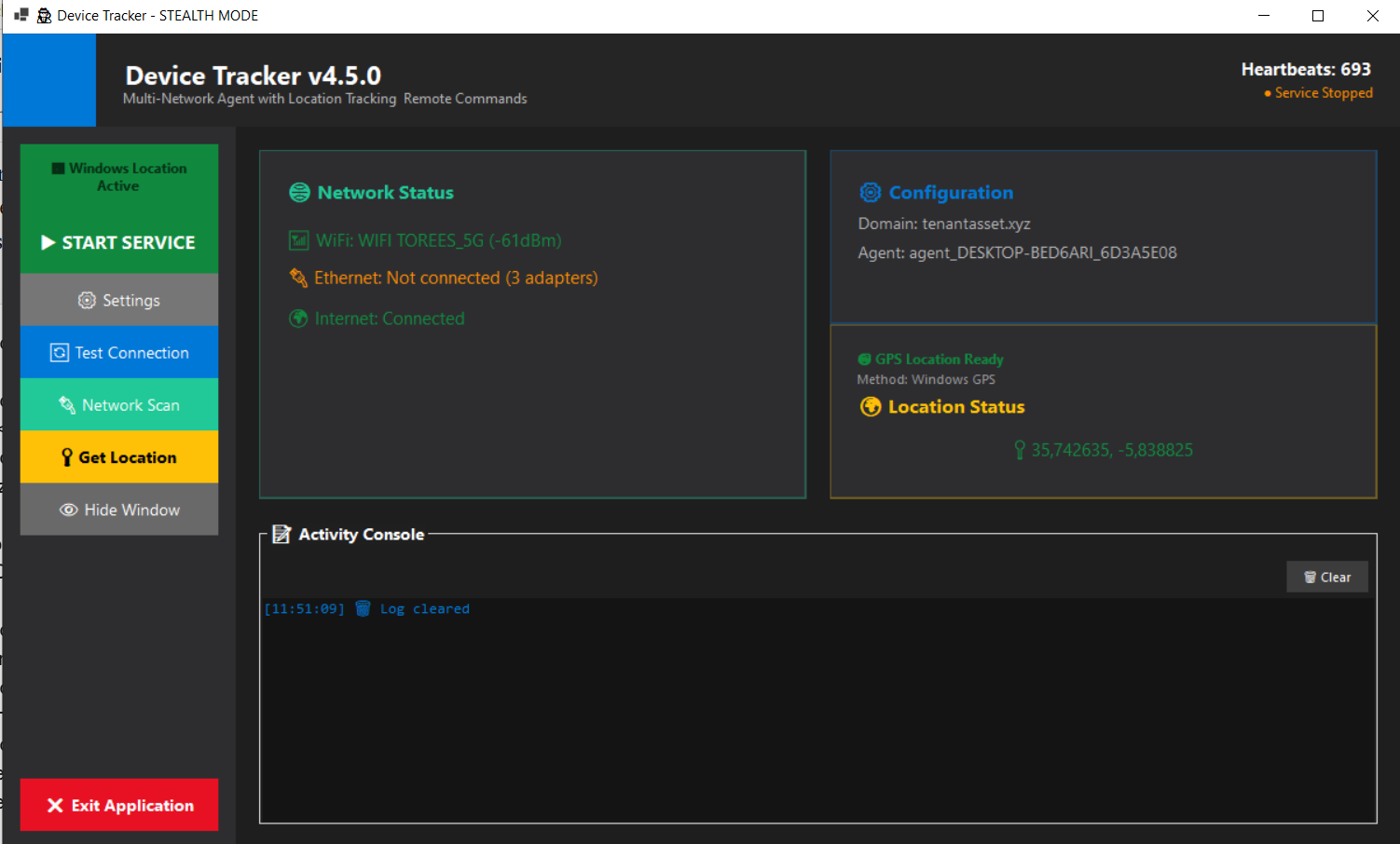 Windows Agent Interface Screenshot